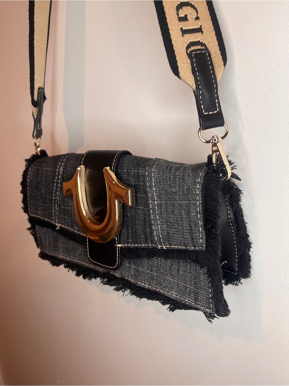 True Religion Frayed Denim Flap Crossbody Bag. - Picture 4 of 12
